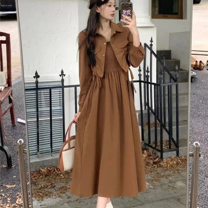 Black camisole dress outer wear cardigan autumn wear temperament dress plump girls covering belly thin long dress