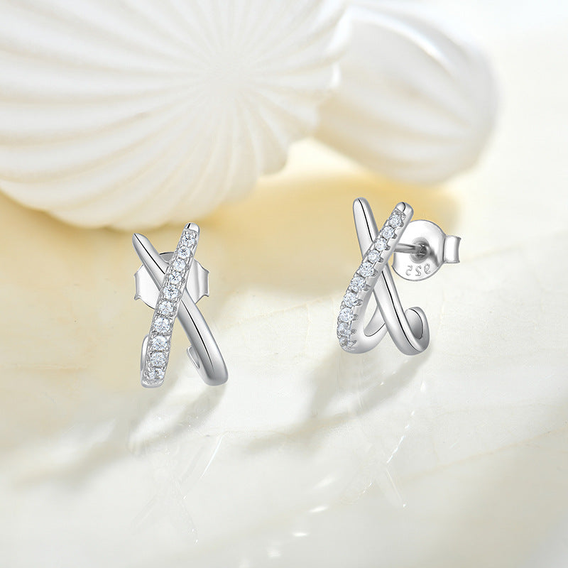 Geometric cross X Zircon stud earrings s925 silver plating rose gold earrings earrings women's foreign trade cross-border jewelry silver accessories