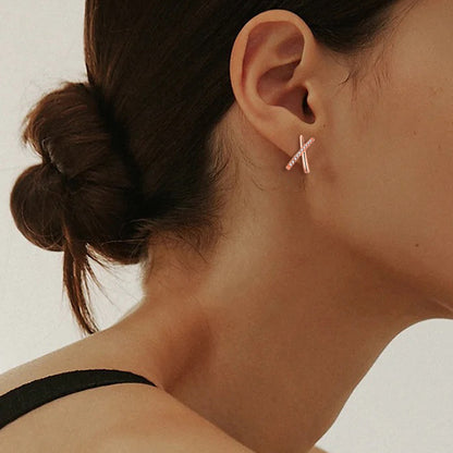 Geometric cross X Zircon stud earrings s925 silver plating rose gold earrings earrings women's foreign trade cross-border jewelry silver accessories