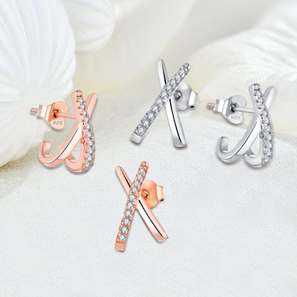 Geometric cross X Zircon stud earrings s925 silver plating rose gold earrings earrings women's foreign trade cross-border jewelry silver accessories