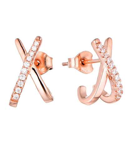 Geometric cross X Zircon stud earrings s925 silver plating rose gold earrings earrings women's foreign trade cross-border jewelry silver accessories